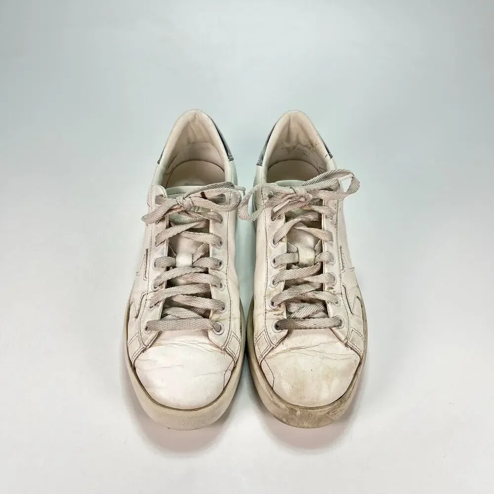 Golden Goose Purestar White Silver Leather Sneakers Women's Size US 7.5 EU 38 - Picture 3 of 12